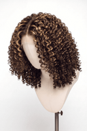 Deep Curl Bob Glueless Human Hair Wig in Shade 4/27 Riviera Brun, Medium Brown and Honey Blonde Highlights and Lowlights, by Kora Strand