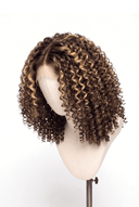 Deep Curl Bob Glueless Human Hair Wig in Shade 6/27 Honeywood, Light Brown and Honey Blonde Highlights and Lowlights, by Kora Strand