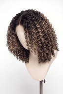 Deep Curl Bob Glueless Human Hair Wig in Shade T2-2/18 Espresso Halo, Dark Brown to Warm Beige Blonde Balayage, by Kora Strand