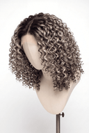 Deep Curl Bob Glueless Human Hair Wig in Shade T5-5/55 Ash Halo, Rooted Ash Brown with Light Ash Blonde Highlights, by Kora Strand