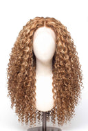 Deep Curl Glueless Human Hair Wig in Shade 27/30 Apricot Flame, Golden Copper Blonde Highlights and Lowlights, by Kora Strand