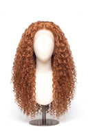 Deep Curl Glueless Human Hair Wig in Shade 30 Smoked Amber, Light Auburn with Copper Gold Undertones, by Kora Strand