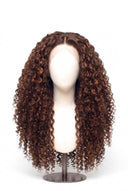 Deep Curl Glueless Human Hair Wig in Shade 4/30 Toasted Amber, Medium Brown and Auburn Copper Highlights and Lowlights, by Kora Strand