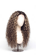 Deep Curl Glueless Human Hair Wig in Shade T2-2/18 Espresso Halo, Dark Brown to Warm Beige Blonde Balayage, by Kora Strand