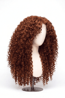 Deep Curl Layered Glueless Human Hair Wig in Shade 33 Auburn Éclat, Dark Auburn Copper Red, by Kora Strand