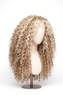 Deep Curl Layered Glueless Human Hair Wig in Shade 613/27 Golden Cream, Light and Honey Blonde Highlights and Lowlights, by Kora Strand