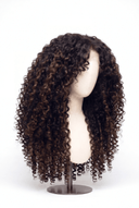 Deep Curl Layered Glueless Human Hair Wig in Shade T2-2/4 Cocoa Melt, Dark to Medium Brown Highlights and Lowlights, by Kora Strand