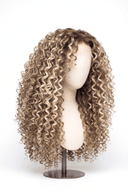 Deep Curl Layered Glueless Human Hair Wig in Shade T4-8/613 Rooted Ivory, Brown-Rooted Blonde Balayage, by Kora Strand