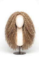 Kinky Curly Glueless Human Hair Wig in Shade 18/22 Cream Oat, Beige and Vanilla Blonde Highlights and Lowlights, by Kora Strand
