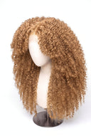 Kinky Curly Layered Glueless Human Hair Wig in Shade 27 Miel Doré, Honey Golden Blonde, by Kora Strand