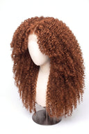 Kinky Curly Layered Glueless Human Hair Wig in Shade 30 Smoked Amber, Light Auburn with Copper Gold Undertones, by Kora Strand