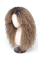 Kinky Curly Layered Glueless Human Hair Wig in Shade T8/60 Ash Bronde, Ash Brown to Ash Beige Blonde Balayage, by Kora Strand