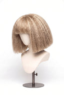 Kinky Straight Bob Fringe Glueless Human Hair Wig in Shade 18/22 Cream Oat, Beige and Vanilla Blonde Highlights and Lowlights, by Kora Strand