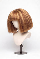 Kinky Straight Bob Fringe Glueless Human Hair Wig in Shade 27/30 Apricot Flame, Golden Copper Blonde Highlights and Lowlights, by Kora Strand