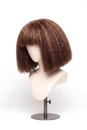 Kinky Straight Bob Fringe Glueless Human Hair Wig in Shade 4/30 Toasted Amber, Medium Brown and Auburn Copper Highlights and Lowlights, by Kora Strand