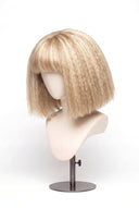 Kinky Straight Bob Fringe Glueless Human Hair Wig in Shade 613/27 Golden Cream, Light and Honey Blonde Highlights and Lowlights, by Kora Strand