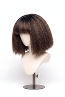 Kinky Straight Bob Fringe Glueless Human Hair Wig in Shade T2-2/4 Cocoa Melt, Dark to Medium Brown Highlights and Lowlights, by Kora Strand