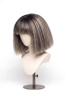 Kinky Straight Bob Fringe Glueless Human Hair Wig in Shade T5-5/55 Ash Halo, Rooted Ash Brown with Light Ash Blonde Highlights, by Kora Strand