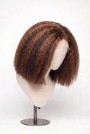 Kinky Straight Bob Glueless Human Hair Wig in Shade 4/30 Toasted Amber, Medium Brown and Auburn Copper Highlights and Lowlights, by Kora Strand