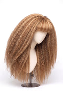 Kinky Straight Fringe Glueless Human Hair Wig in Shade 27/30 Apricot Flame, Golden Copper Blonde Highlights and Lowlights, by Kora Strand