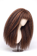 Kinky Straight Fringe Glueless Human Hair Wig in Shade 4/30 Toasted Amber, Medium Brown and Auburn Copper Highlights and Lowlights, by Kora Strand