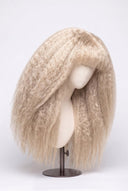 Kinky Straight Fringe Glueless Human Hair Wig in Shade 60 Ecru Pearl, Frosted Ash Beige Blonde, by Kora Strand