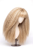 Kinky Straight Fringe Glueless Human Hair Wig in Shade 613/27 Golden Cream, Light and Honey Blonde Highlights and Lowlights, by Kora Strand