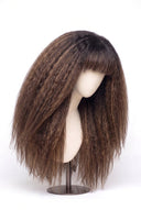 Kinky Straight Fringe Glueless Human Hair Wig in Shade T2-2/4/6 Brun Tissé, Multi-Tonal Brunette Highlights and Lowlights, by Kora Strand