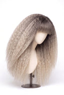 Kinky Straight Fringe Glueless Human Hair Wig in Shade T5/20 Mink Root, Rooted Ash Brown to Ash Blonde Balayage, by Kora Strand