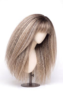 Kinky Straight Fringe Glueless Human Hair Wig in Shade T8-8/60 Vanilla Drift, Butter and Icy Blonde Highlights and Lowlights, by Kora Strand
