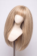 Kinky Straight Fringe Layered Glueless Human Hair Wig in Shade 18/22 Cream Oat, Beige and Vanilla Blonde Highlights and Lowlights, by Kora Strand