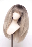 Kinky Straight Fringe Layered Glueless Human Hair Wig in Shade T5/20 Mink Root, Rooted Ash Brown to Ash Blonde Balayage, by Kora Strand