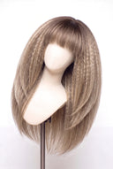 Kinky Straight Fringe Layered Glueless Human Hair Wig in Shade T8-8/60 Vanilla Drift, Butter and Icy Blonde Highlights and Lowlights, by Kora Strand