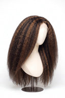Kinky Straight Glueless Human Hair Wig in Shade 2/6 Espresso Chestnut, Dark and Chestnut Brown Highlights and Lowlights, by Kora Strand
