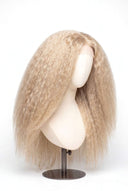 Kinky Straight Glueless Human Hair Wig in Shade 60 Ecru Pearl, Frosted Ash Beige Blonde, by Kora Strand