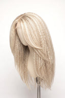 Kinky Straight Layered Glueless Human Hair Wig in Shade 18/60 Pearl Grain, Beige and Creamy Blonde Highlights and Lowlights, by Kora Strand