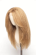 Kinky Straight Layered Glueless Human Hair Wig in Shade 27 Miel Doré, Honey Golden Blonde, by Kora Strand