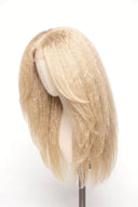 Kinky Straight Layered Glueless Human Hair Wig in Shade 613 Porcelain Gold, Neutral Warm Bleach Blonde, by Kora Strand