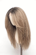 Kinky Straight Layered Glueless Human Hair Wig in Shade T8/60 Ash Bronde, Ash Brown to Ash Beige Blonde Balayage, by Kora Strand