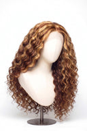 Loose Wave Glueless Human Hair Wig in Shade 27/30 Apricot Flame, Golden Copper Blonde Highlights and Lowlights, by Kora Strand