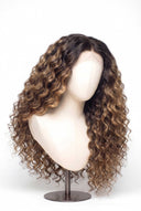 Loose Wave Glueless Human Hair Wig in Shade T2-2/18 Espresso Halo, Dark Brown to Warm Beige Blonde Balayage, by Kora Strand