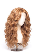 Loose Wave Layered Glueless Human Hair Wig in Shade 27/30 Apricot Flame, Golden Copper Blonde Highlights and Lowlights, by Kora Strand