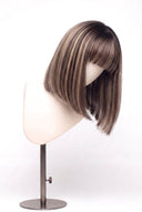 Silk Straight Bob Fringe Glueless Human Hair Wig in Shade T2-2/18 Espresso Halo, Dark Brown to Warm Beige Blonde Balayage, by Kora Strand