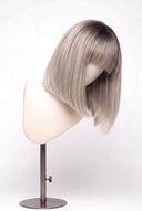 Silk Straight Bob Fringe Glueless Human Hair Wig in Shade T5/20 Mink Root, Rooted Ash Brown to Ash Blonde Balayage, by Kora Strand