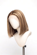 Silk Straight Bob Glueless Human Hair Wig in Shade 6/27 Honeywood, Light Brown and Honey Blonde Highlights and Lowlights, by Kora Strand