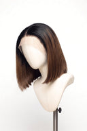 Silk Straight Bob Glueless Human Hair Wig in Shade T1B/4 Noire Melt, Off Black to Chocolate Brown Balayage, by Kora Strand