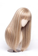 Silk Straight Fringe Glueless Human Hair Wig in Shade 18/60 Pearl Grain, Beige and Creamy Blonde Highlights and Lowlights, by Kora Strand