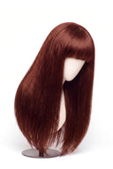 Silk Straight Fringe Glueless Human Hair Wig in Shade 33 Auburn Éclat, Dark Auburn Copper Red, by Kora Strand
