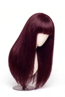 Silk Straight Fringe Glueless Human Hair Wig in Shade 99J Wine Ink, Deep Burgundy Wine Red, by Kora Strand