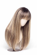 Silk Straight Fringe Glueless Human Hair Wig in Shade T4-8/613 Rooted Ivory, Brown-Rooted Blonde Balayage, by Kora Strand
